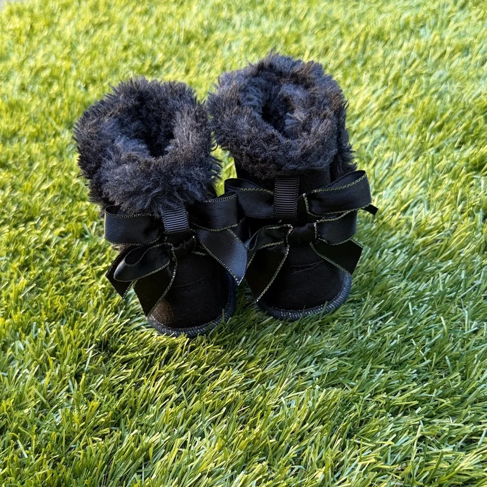 Baby Girls Black Faux Fur Winter Boots with Satin Bow | Size 2 | Toys “R” Us